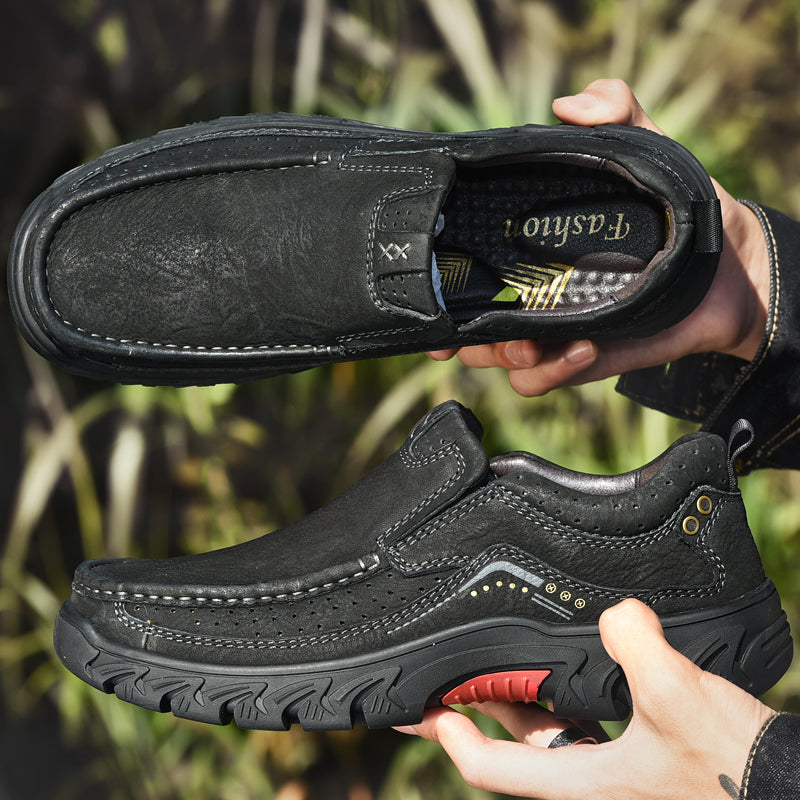 Orthopedic Ankle Boots with Arch Support and Slip-Resistant Sole, Black Leather