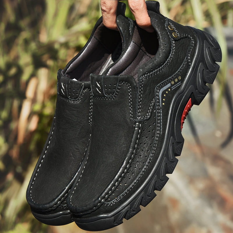 Orthopedic Ankle Boots with Arch Support and Slip-Resistant Sole, Black Leather
