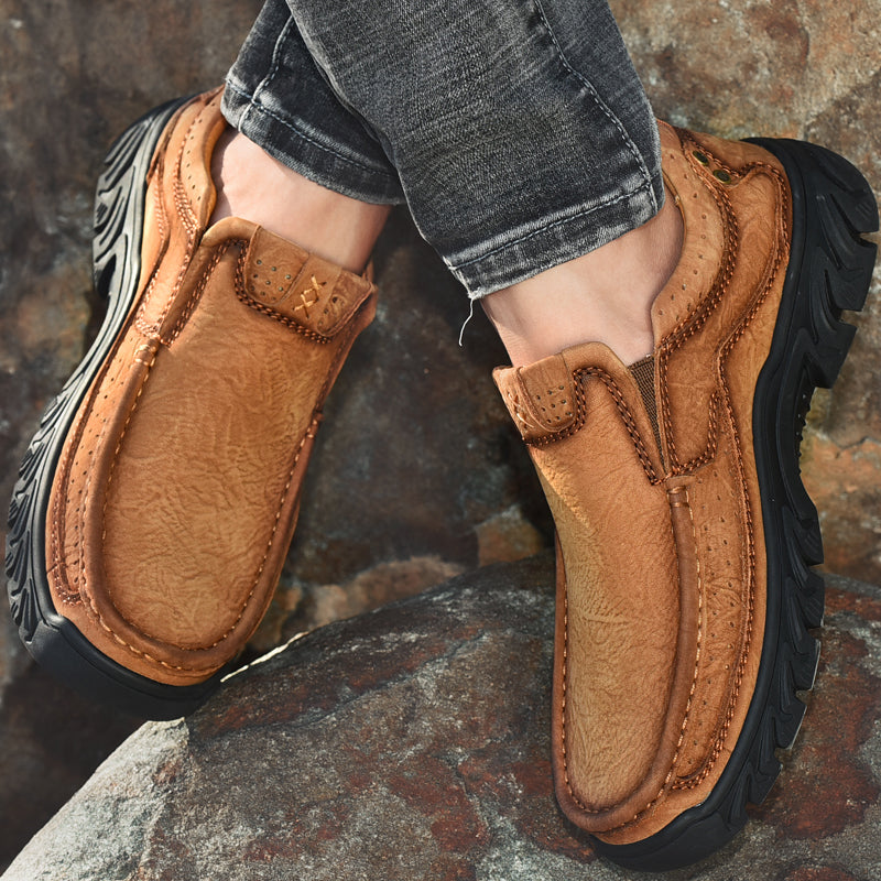 Orthopedic Ankle Boots with Arch Support and Slip-Resistant Sole, Black Leather
