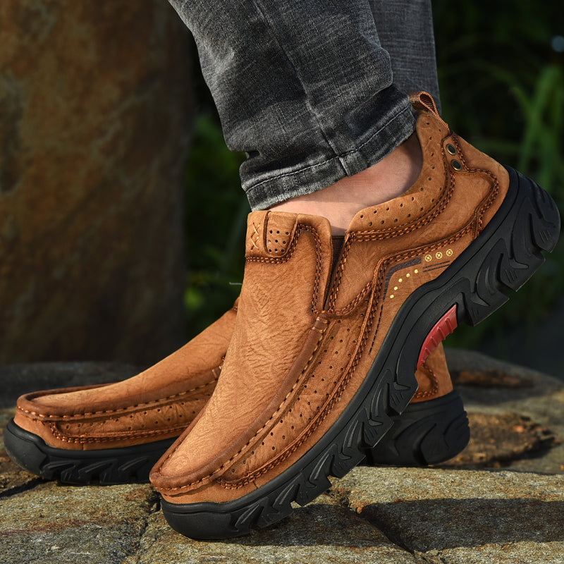 Orthopedic Ankle Boots with Arch Support and Slip-Resistant Sole, Black Leather