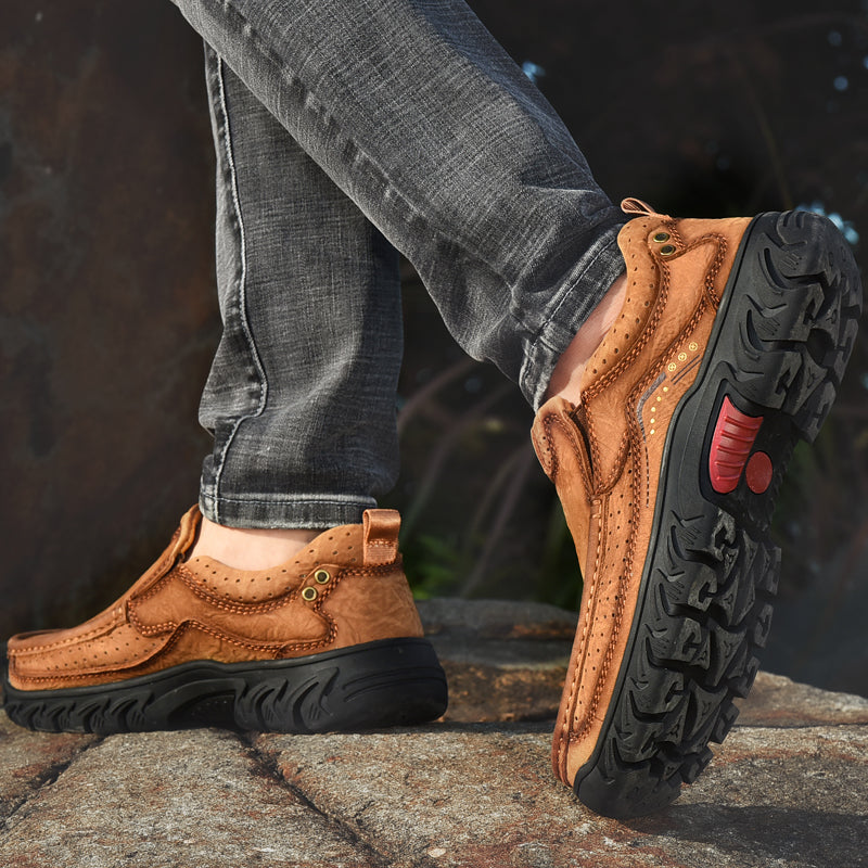 Orthopedic Ankle Boots with Arch Support and Slip-Resistant Sole, Black Leather