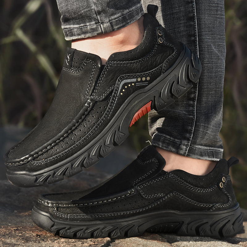 Orthopedic Ankle Boots with Arch Support and Slip-Resistant Sole, Black Leather