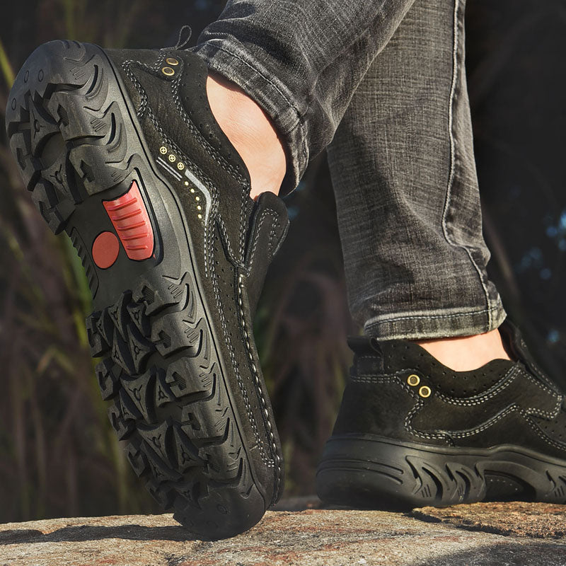 Orthopedic Ankle Boots with Arch Support and Slip-Resistant Sole, Black Leather