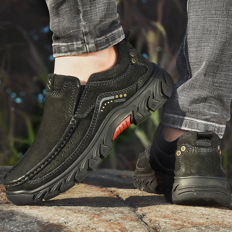 Orthopedic Ankle Boots with Arch Support and Slip-Resistant Sole, Black Leather