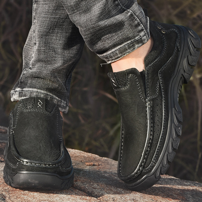 Orthopedic Ankle Boots with Arch Support and Slip-Resistant Sole, Black Leather