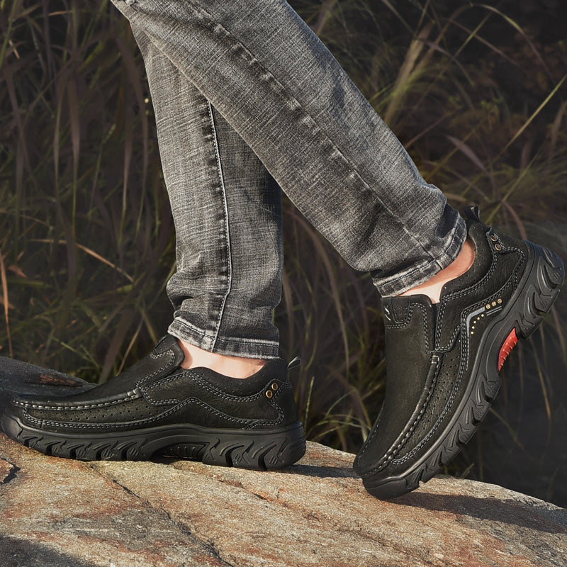 Orthopedic Ankle Boots with Arch Support and Slip-Resistant Sole, Black Leather
