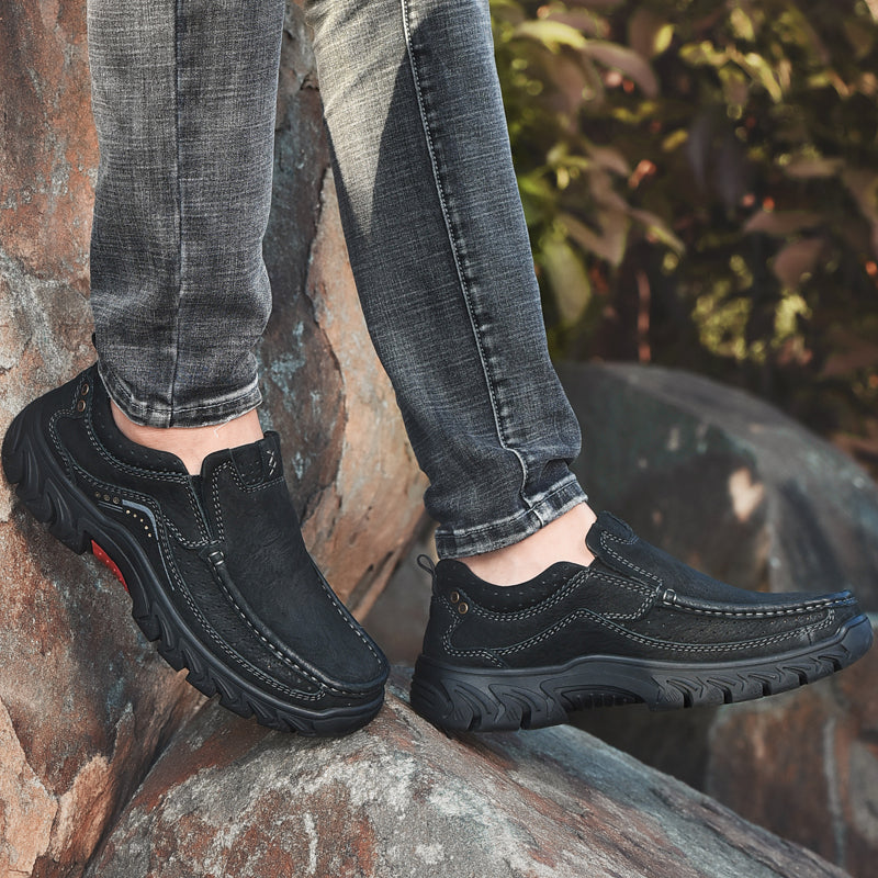 Orthopedic Ankle Boots with Arch Support and Slip-Resistant Sole, Black Leather