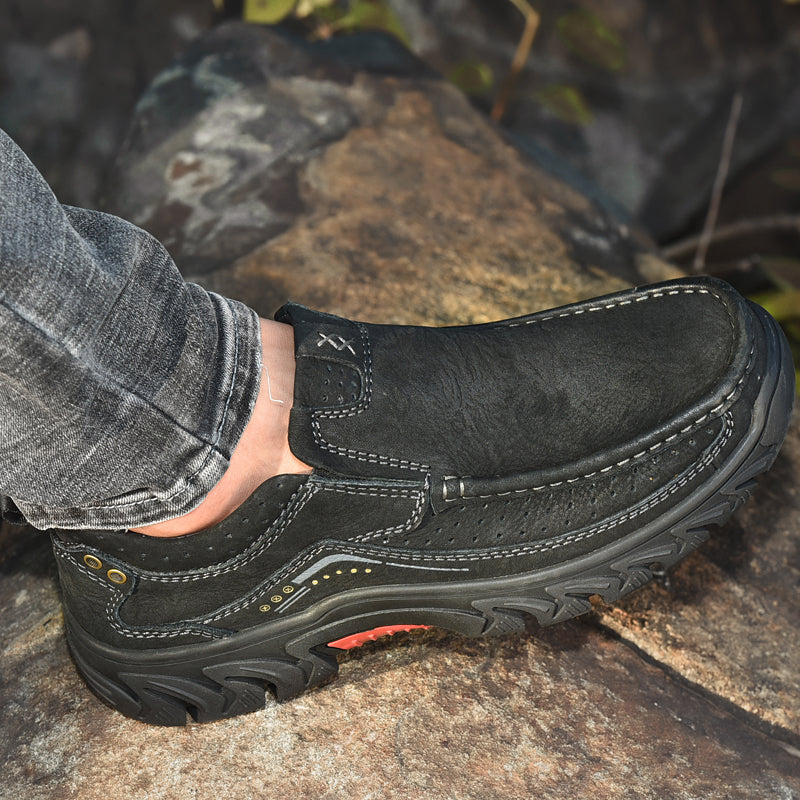 Orthopedic Ankle Boots with Arch Support and Slip-Resistant Sole, Black Leather