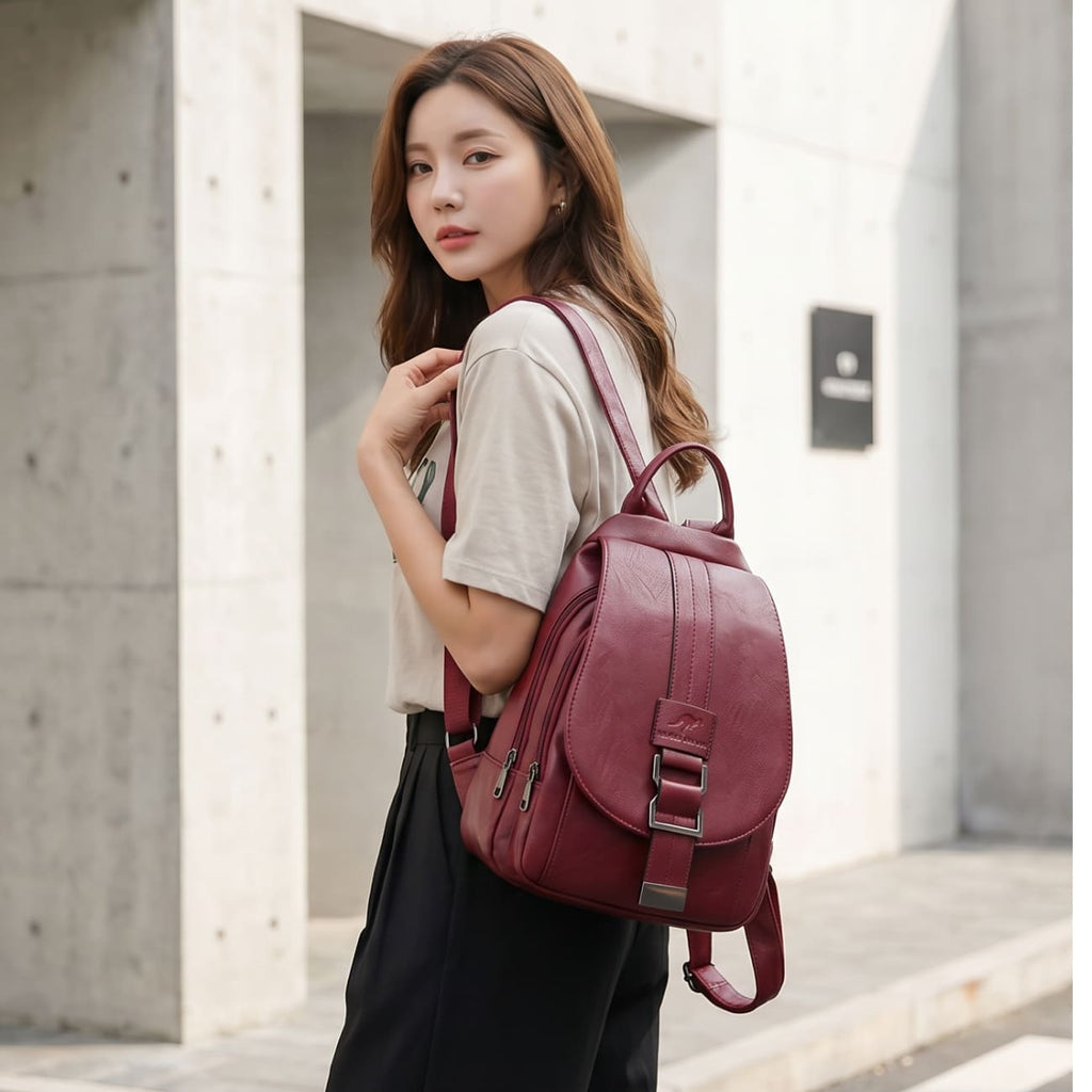 Premium Water-Resistant Leather Backpack for Women