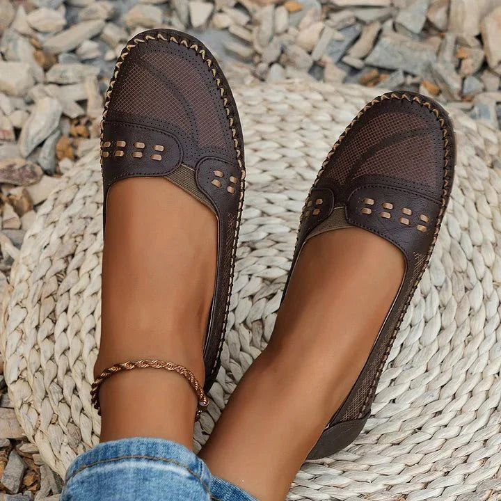 Women's Perforated Slip On Loafers with Flat Sole Support and Breathable Design