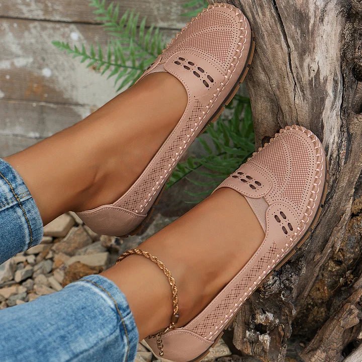 Women's Perforated Slip On Loafers with Flat Sole Support and Breathable Design
