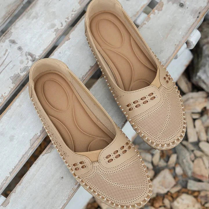 Women's Perforated Slip On Loafers with Flat Sole Support and Breathable Design