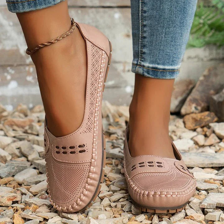 Women's Perforated Slip On Loafers with Flat Sole Support and Breathable Design