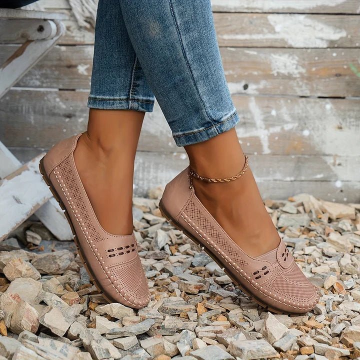 Women's Perforated Slip On Loafers with Flat Sole Support and Breathable Design