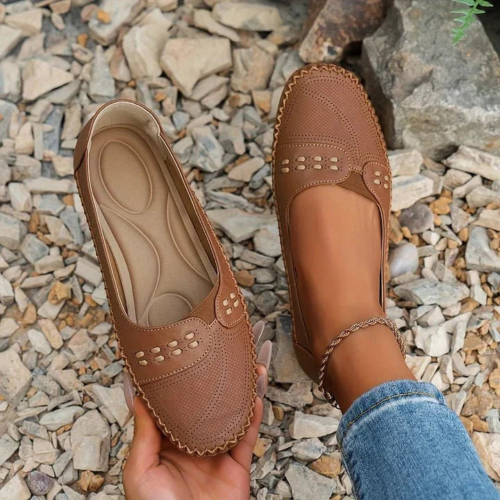 Women's Perforated Slip On Loafers with Flat Sole Support and Breathable Design