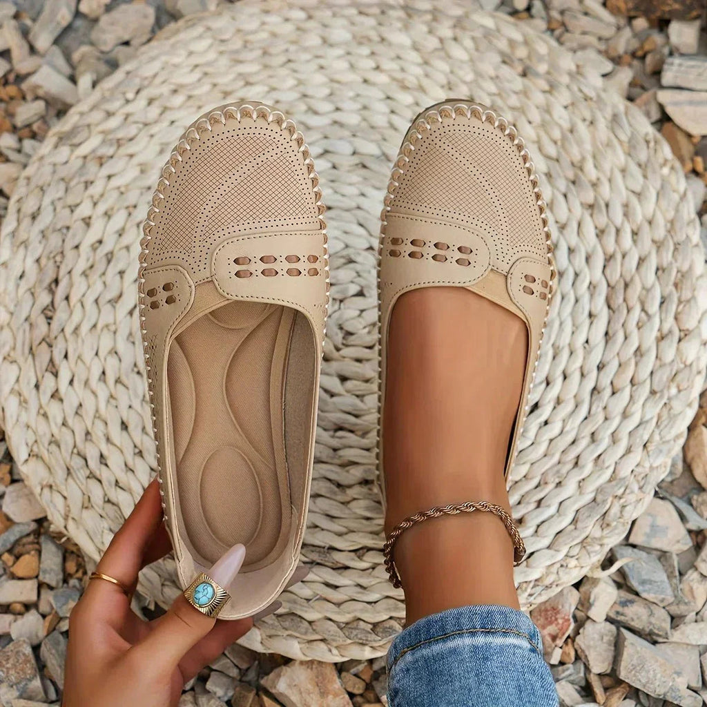 Women's Perforated Slip On Loafers with Flat Sole Support and Breathable Design