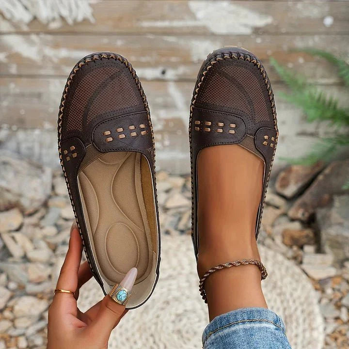 Women's Perforated Slip On Loafers with Flat Sole Support and Breathable Design