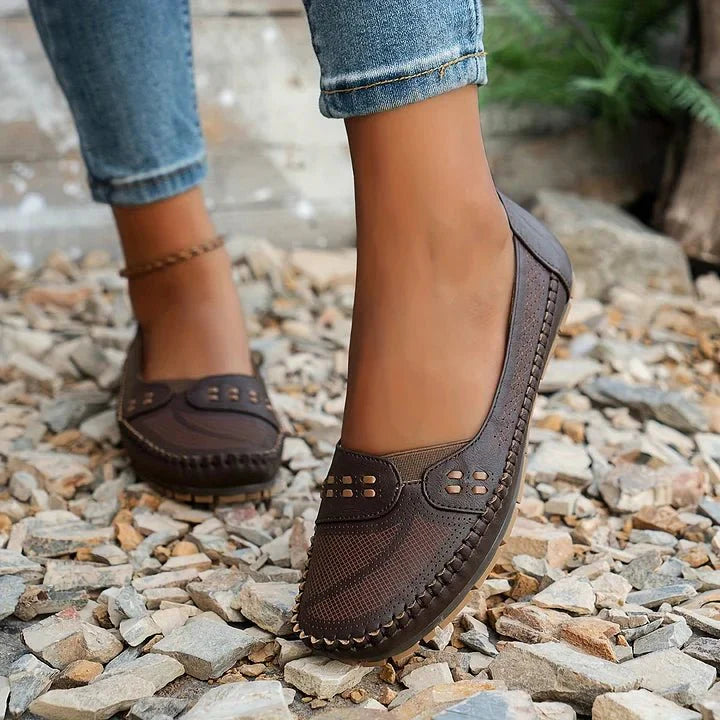 Women's Perforated Slip On Loafers with Flat Sole Support and Breathable Design