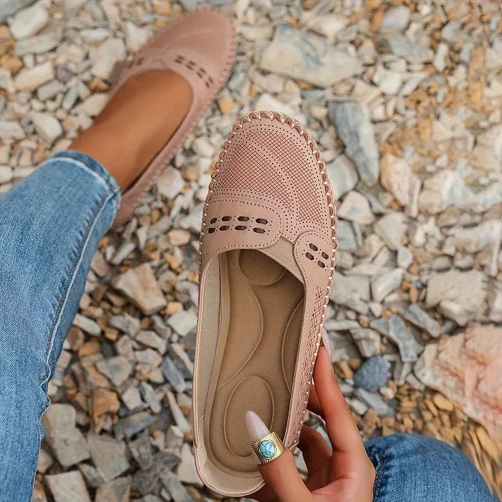 Women's Perforated Slip On Loafers with Flat Sole Support and Breathable Design
