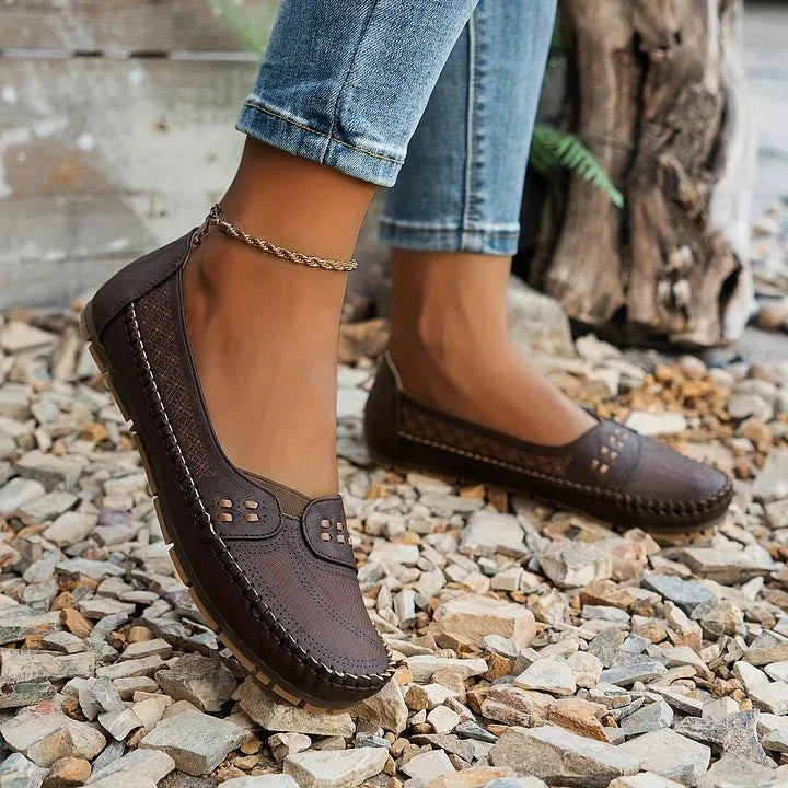 Women's Perforated Slip On Loafers with Flat Sole Support and Breathable Design
