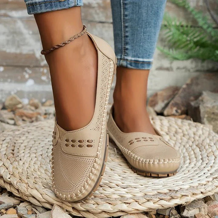 Women's Perforated Slip On Loafers with Flat Sole Support and Breathable Design