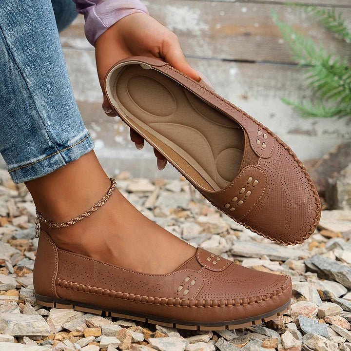 Women's Perforated Slip On Loafers with Flat Sole Support and Breathable Design