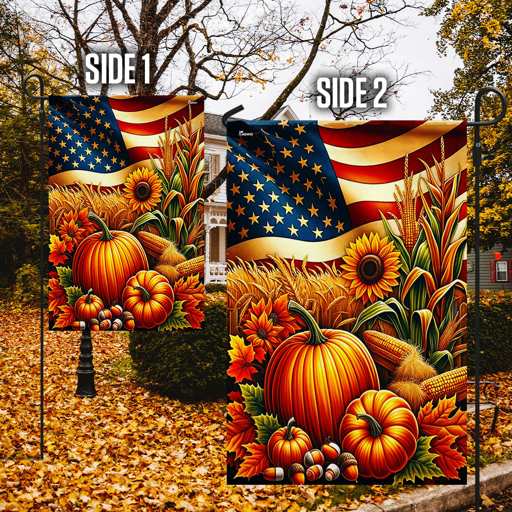 Fall Thanksgiving Pumpkins Harvest American Flag