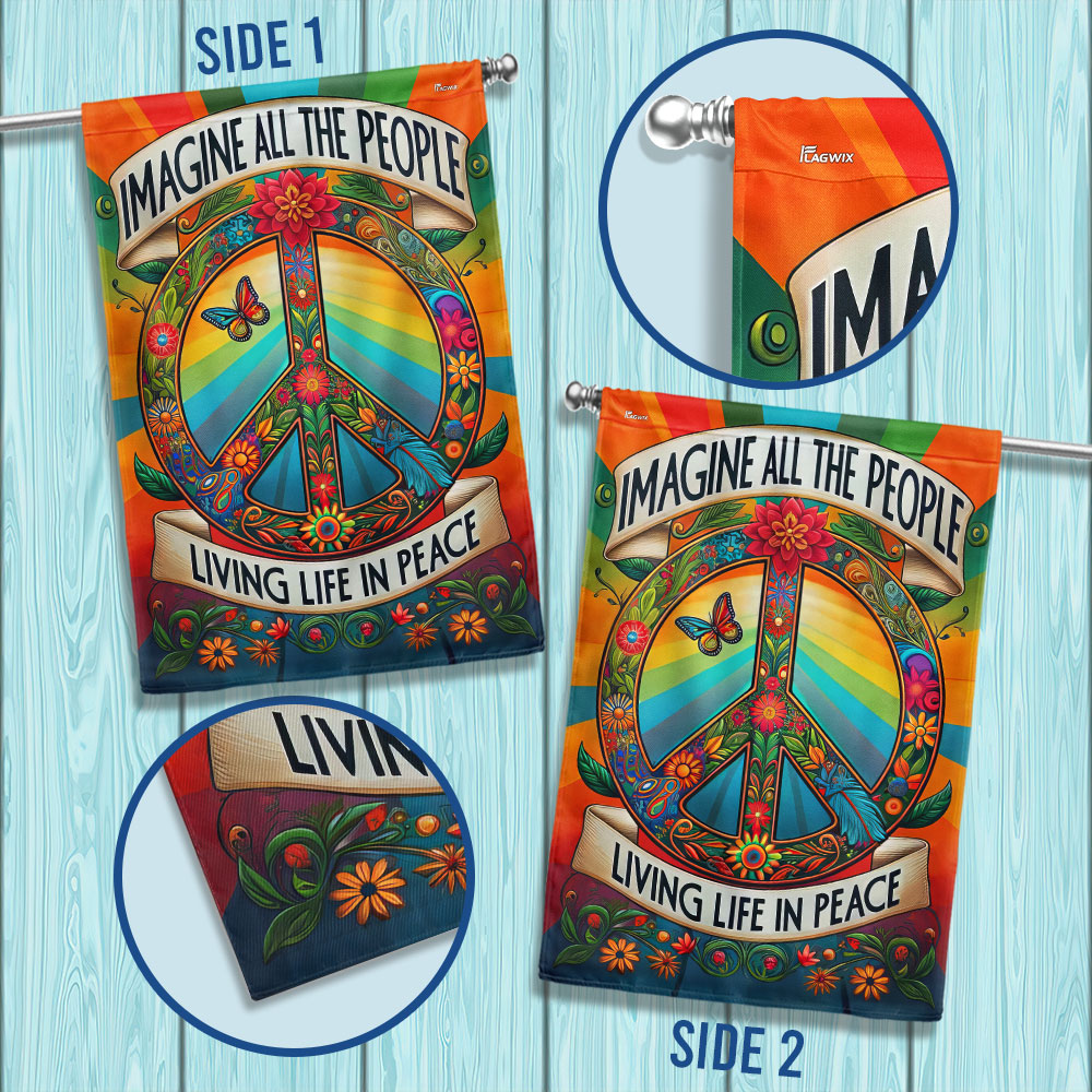 Peace Sign Hippie Flag Imagine All The People Living Life In Peace Flag
