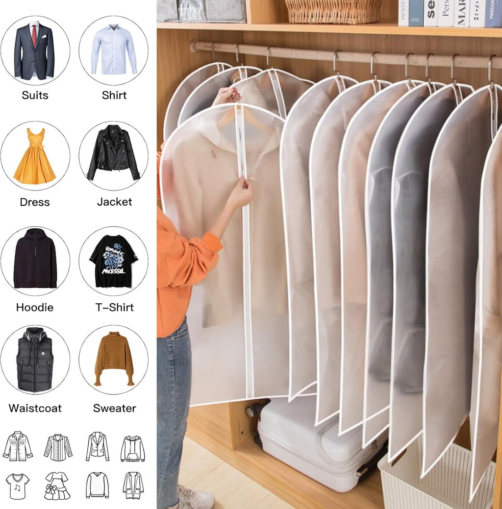 PEVA Garment Cover Set – 24-Pack Hanging Garment Covers in 3 Sizes